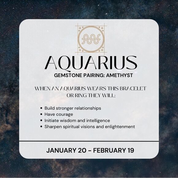 NWT Wool + Pepper Co. Zodiac + Gemstone - Aquarius + Amethyst Bracelet (Gold) - Picture 2 of 10